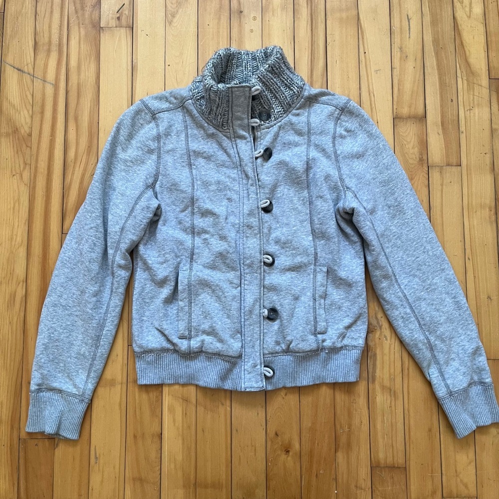 Aeropostale Gray Knit Collar Button Front Sweatshirt Jacket Women's L
